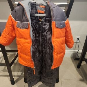 Orange and Gray Puffer Jacket with Snowsuit